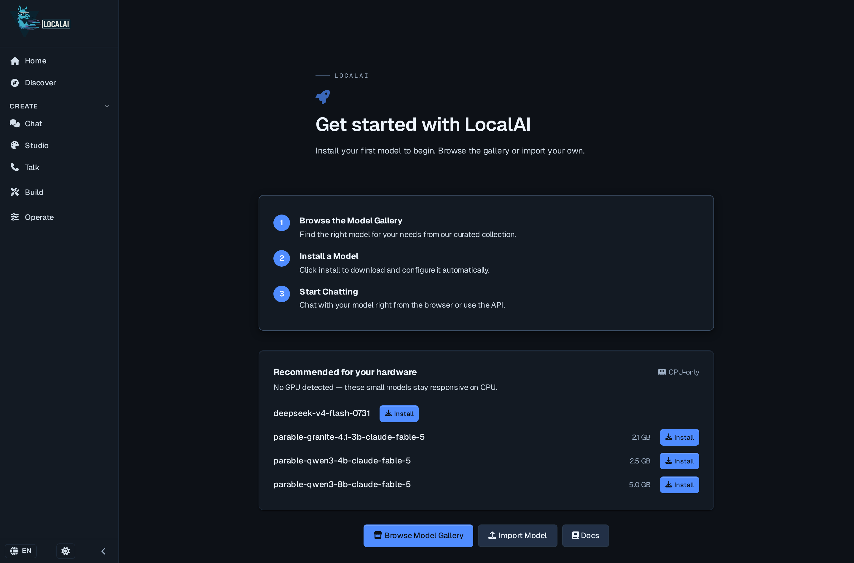 The LocalAI Home page