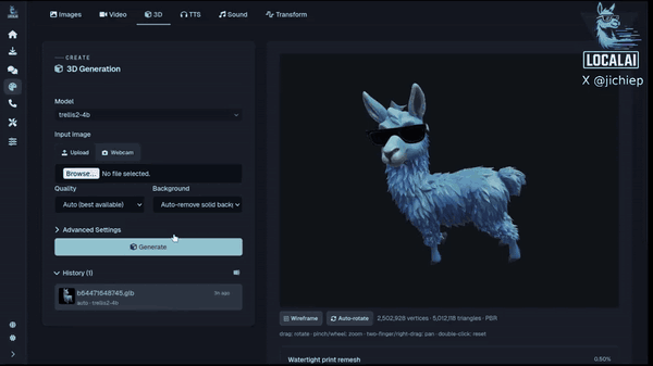 A generated 3D llama turning in the GLB viewer